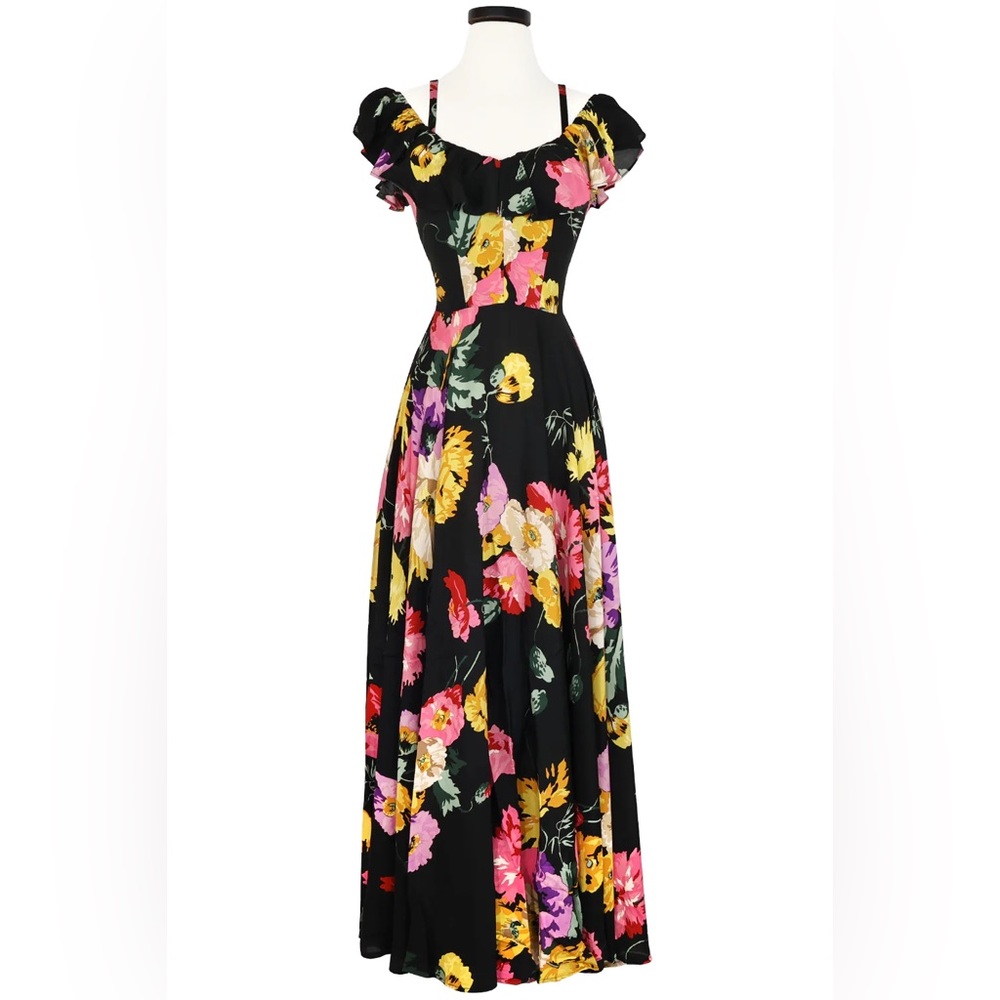 Trashy Diva Museum Floral Hollywood Long Black Maxi Dress